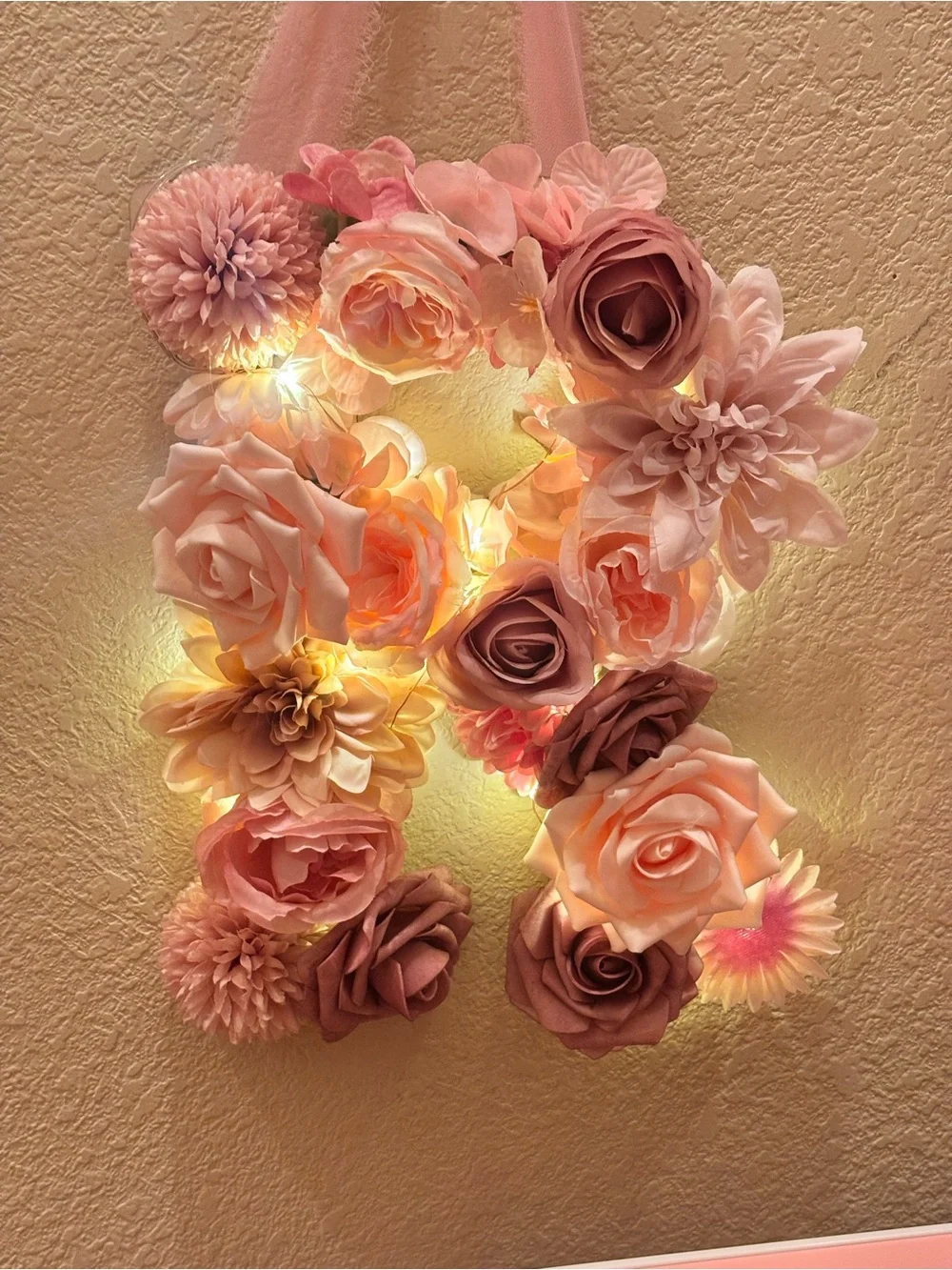 Nightlight Blush Pink Floral Letter R Wreath